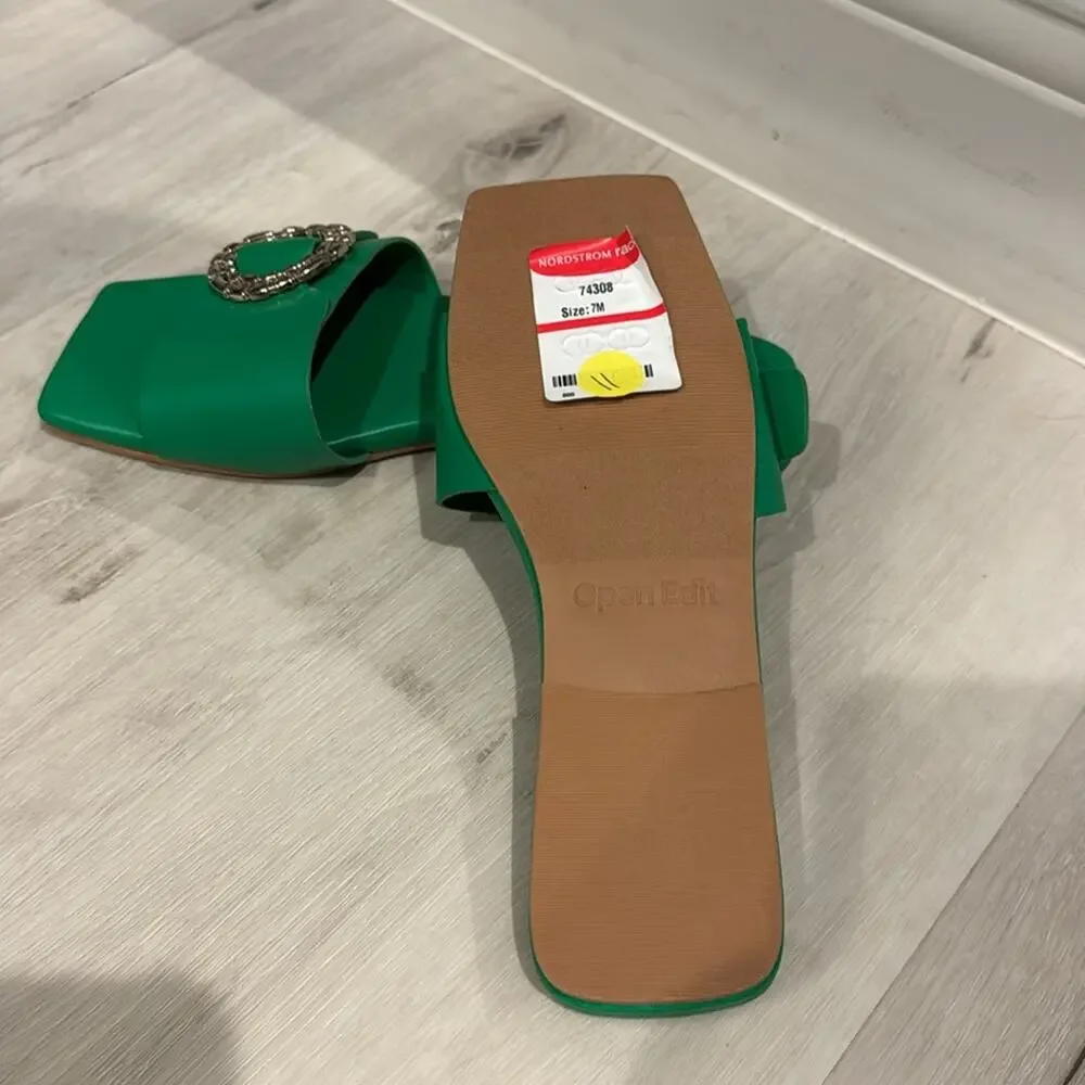 Open Edit Lely NWT Flat Sandals with Silver Buckle in Kelly Green. No Box - Picture 6 of 8